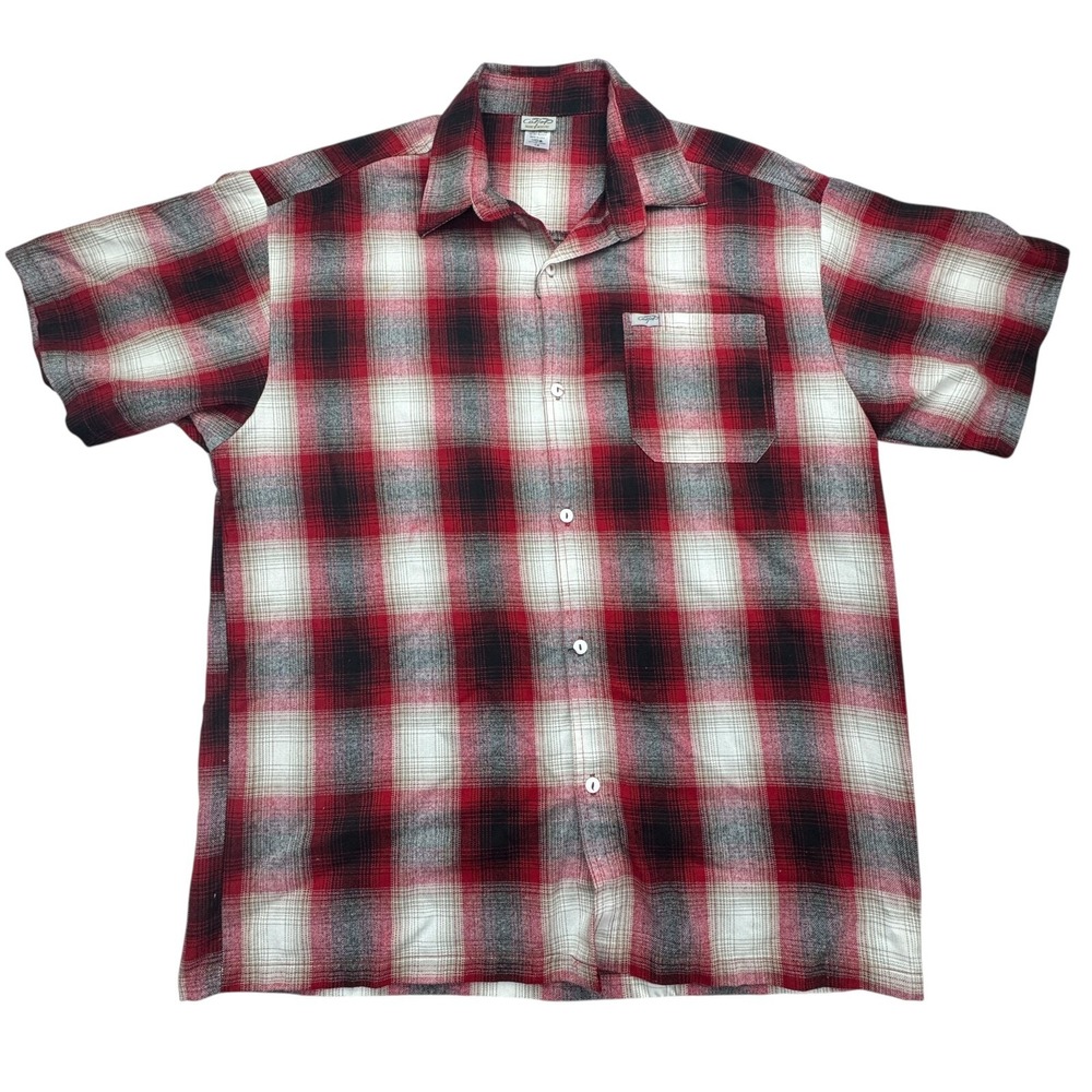 Cal Top Flannel Shirt Men's 1X Red Black Shadow Plaid Short Sleeve Button-Up